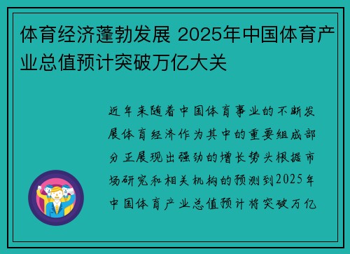 体育经济蓬勃发展 2025年中国体育产业总值预计突破万亿大关